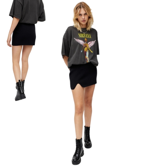 Sweater mini skirt notch at the hem black size L - Picture 2 of 9